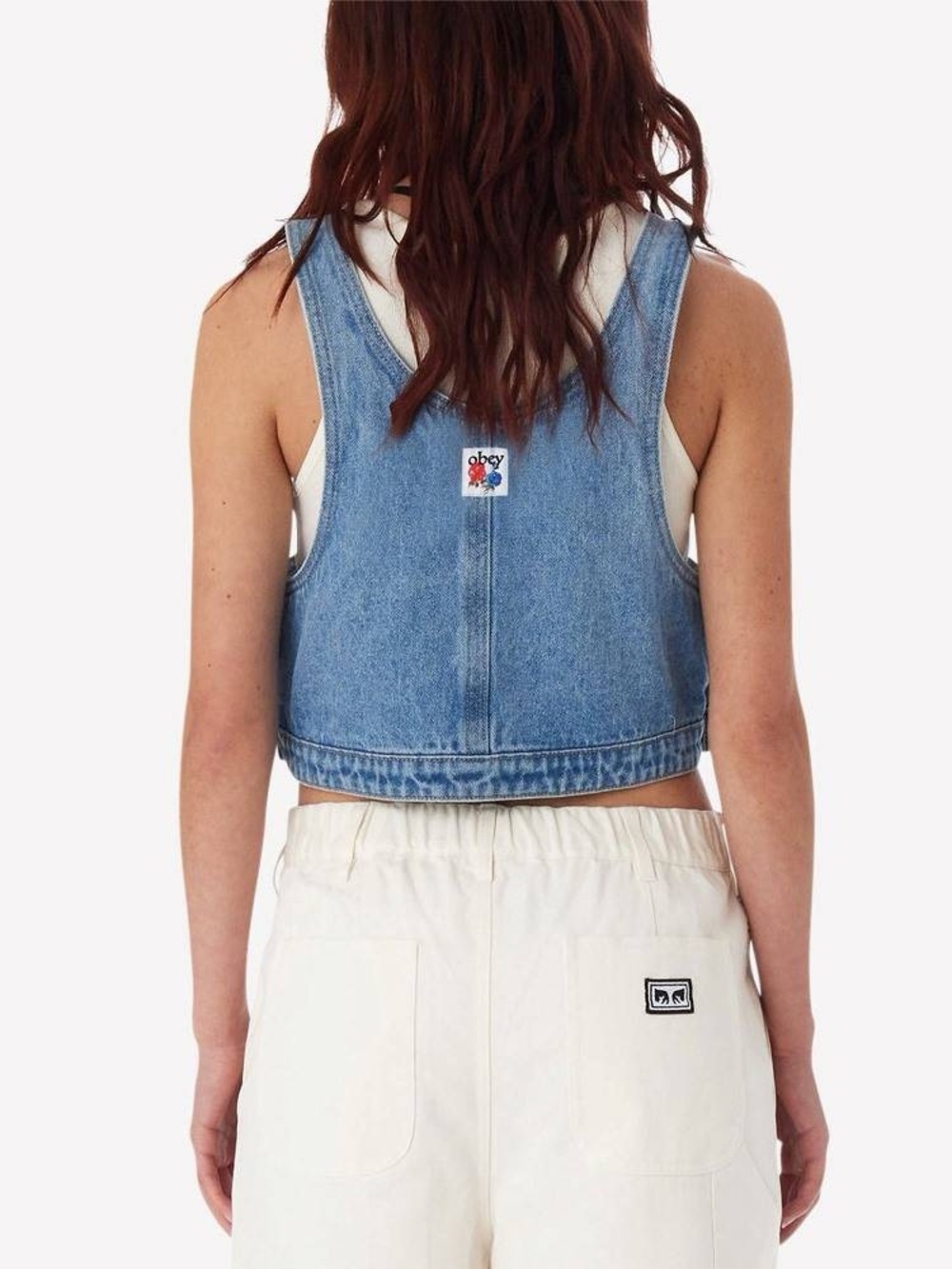 OBEY Cropped Denim Overall Top Size Medium - Picture 2 of 8
